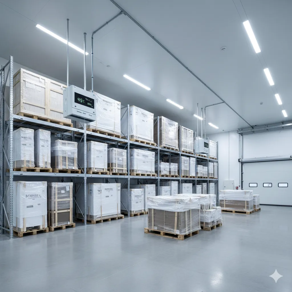 Modern art storage and shipping facility with climate control systems